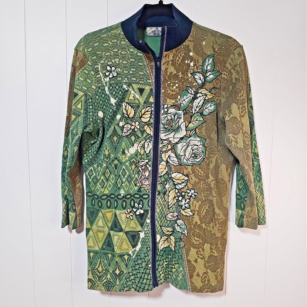 Vanilla Sugar Y2K Mixed Media Lace Floral Ikat Zip Up Jacket Large Fairy Grunge - Picture 1 of 16